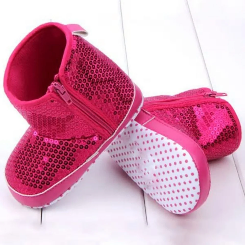 Pink Sequin Baby Girls Boots Crib Shoes